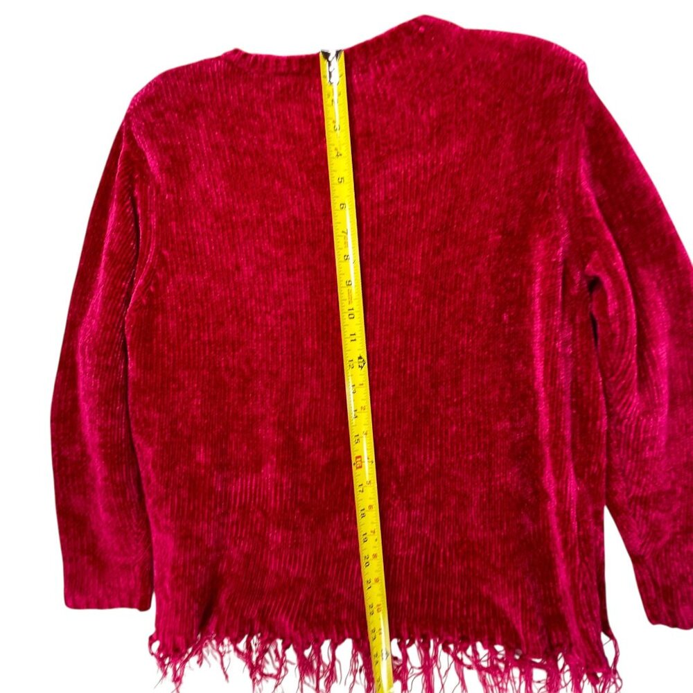 MHD Ladies Pink V Neck Fringe Hem Sweater Velour Large Soft Comfy Cozy Textured - Picture 10 of 12